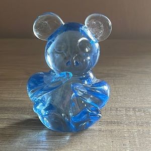 Vintage Blue Glass Mouse Paperweight